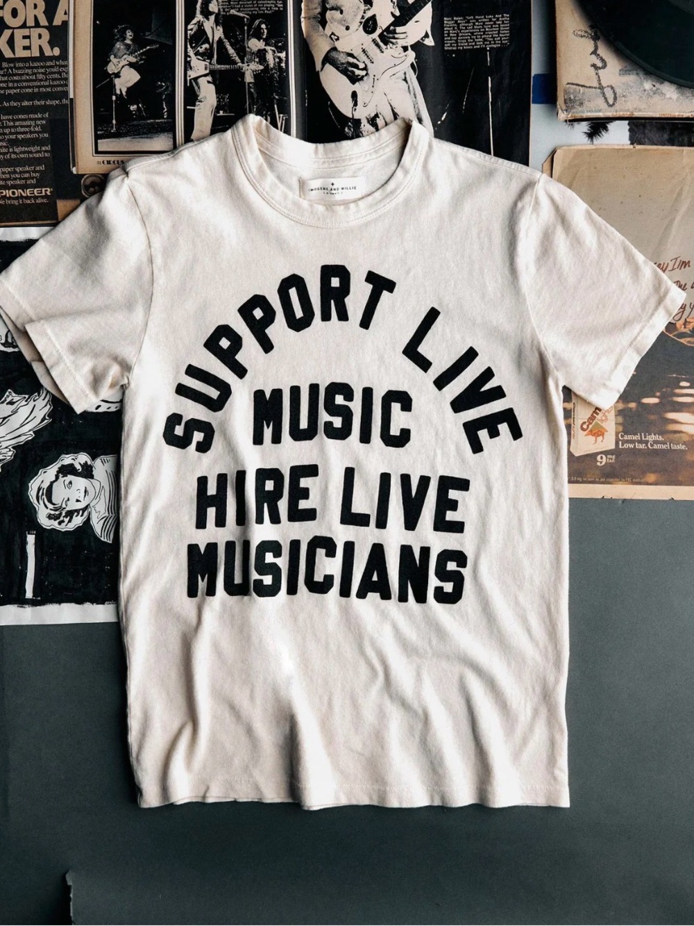 Imogene and Willie the "support live music" tee in vintage white